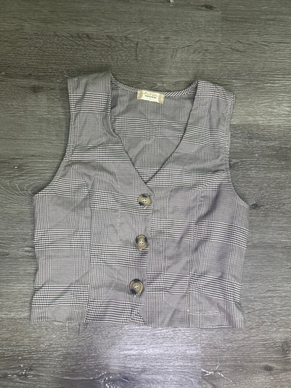Altar'd State Brown Blue Plaid Crop Vest S Small Tailored Academia Preppy USA